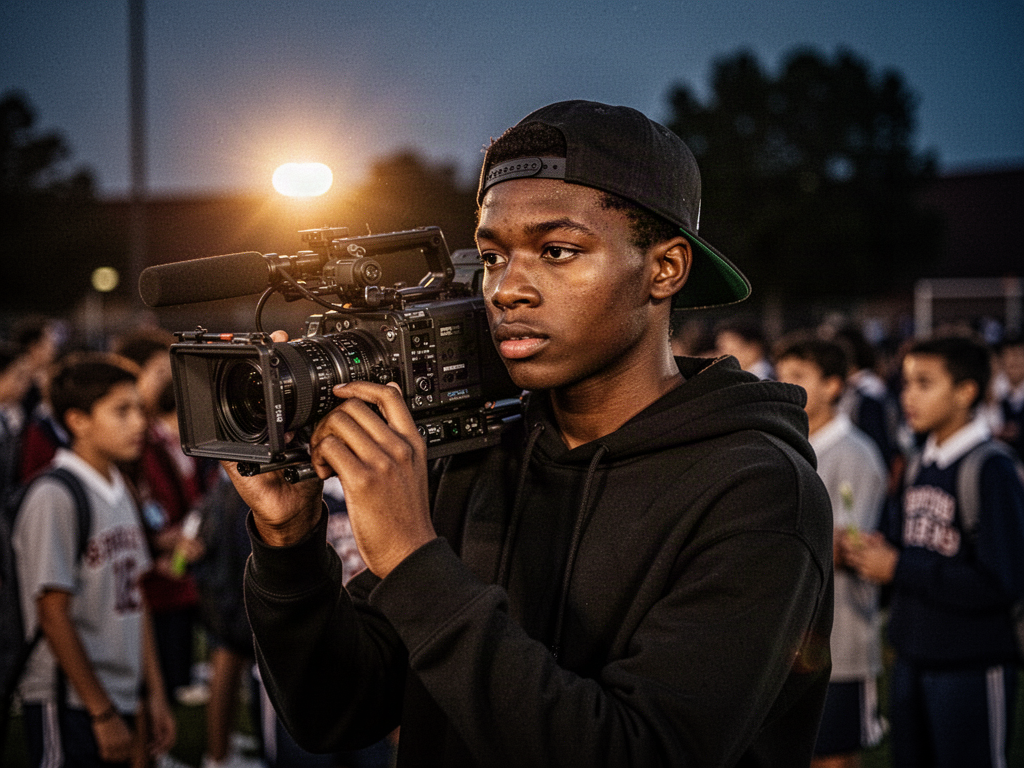 Student camera operator recording a school event