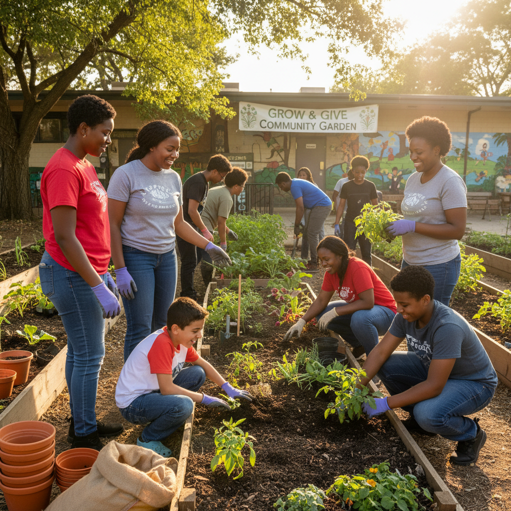 Students collaborating during a community service day