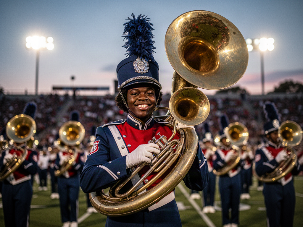 Student musician performing at a school event